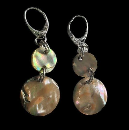 Abalone Circle Clip On Earrings